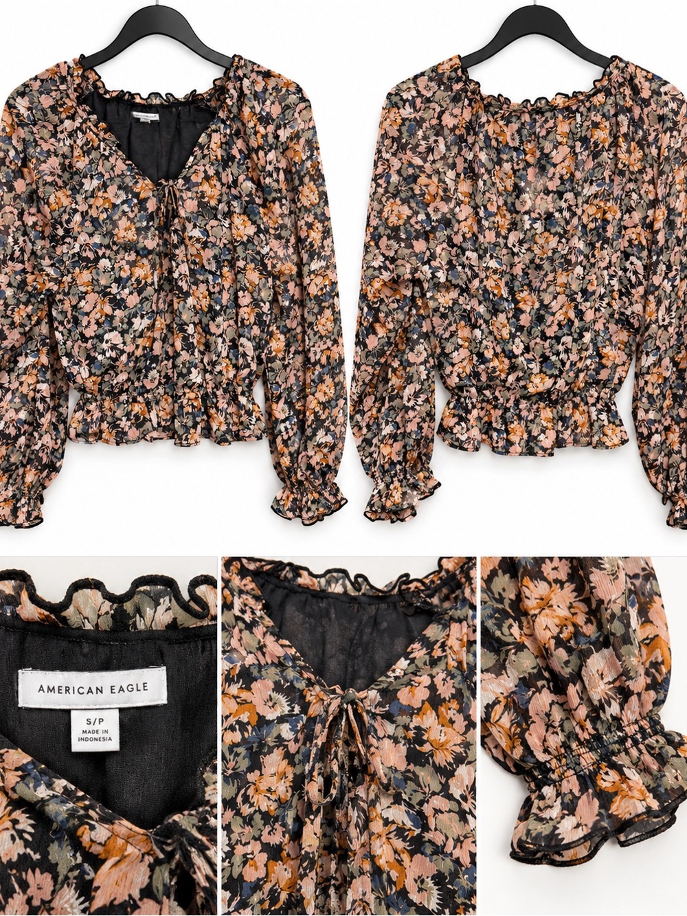 American Eagle Floral Peplum Blouse – Size S/P